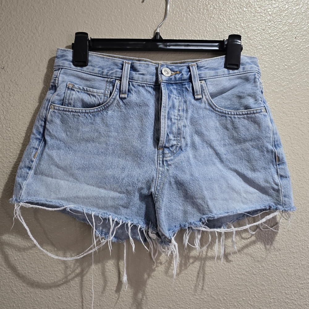 Hudson Lori Jean Shorts 26 Button Fly Medium Wash Raw Frayed Hem